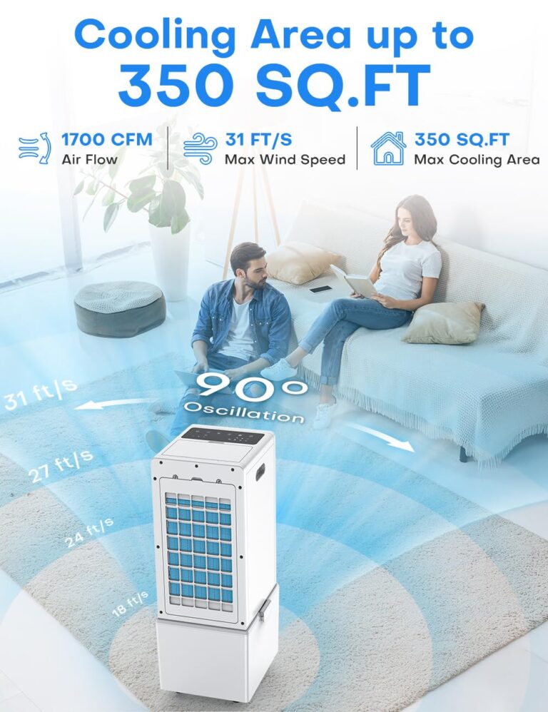 COOLECH 4-IN-1 Portable Air Conditioners w/3.2-Gal Tank for 24H Cooling, 4 Powerful Wind Speeds & 4 Modes, LED Touch Screen, Waterless Alert System & 12H Timer, Remote, Evaporative Air Cooler for Home - Image 5