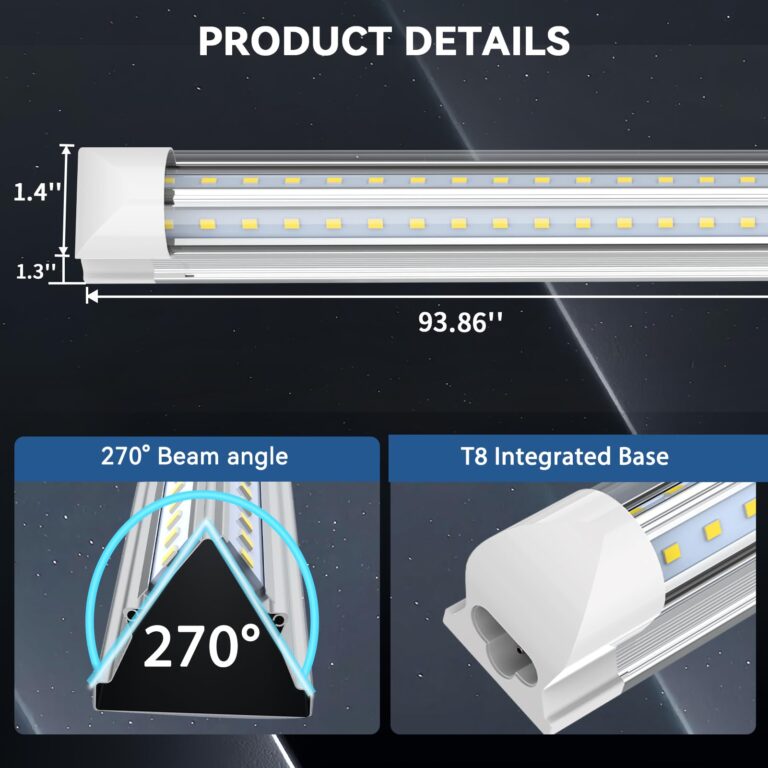 JESLED LED Shop Light 8FT, 100W 6500K Cool White, 15000LM High Output, V Shape, T8 Linkable 8 Foot LED Tube Lights for Garage, Warehouse, Plug and Play, Clear Cover - Image 6