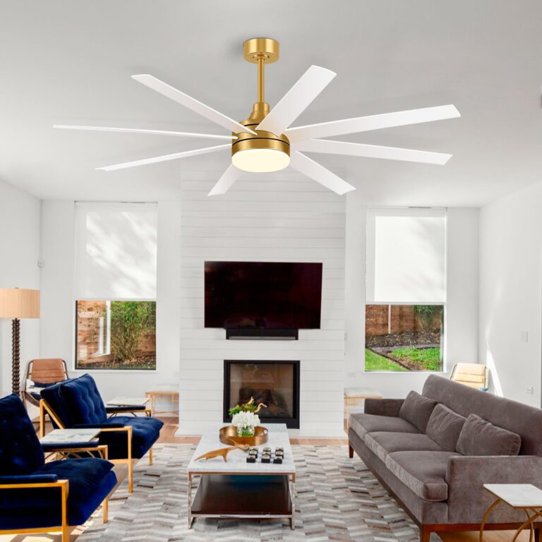 Breezary 65 Inch Ceiling Fan with Light and Remote, 8-Blade, Reversible DC Motor, 6-Speed, Timer, Industrial Ceiling Fans with Led Light Chandelier for Bedroom Office (Gold & White) - Image 3