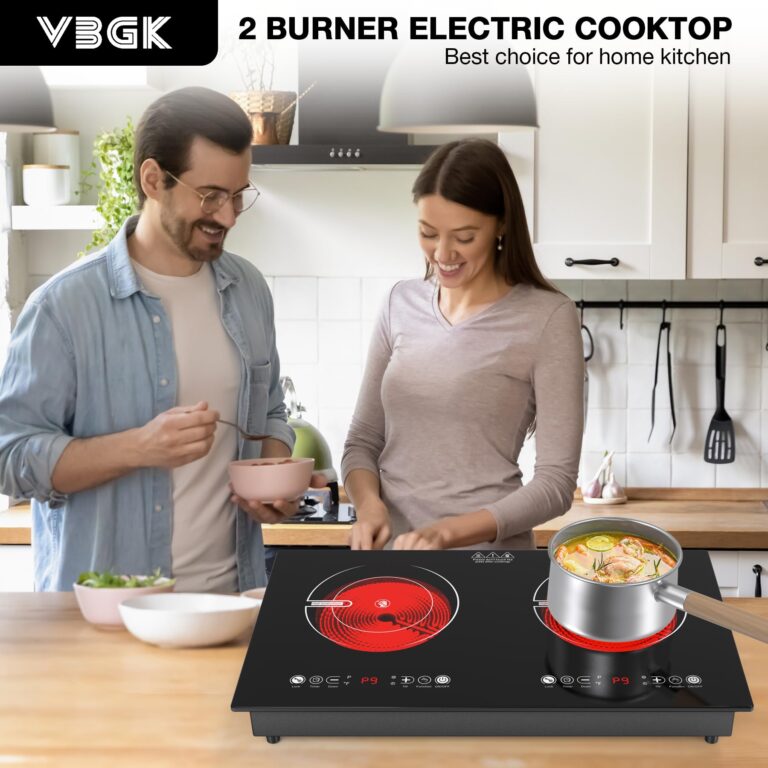 VBGK 2 Burner Electric Cooktop,110V 2400W Electric Stove Top with Touch Control,9 Heating Level,Timer & Kid Safety Lock,Built-in Radiant Double Induction Cooktop - Image 3