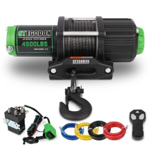 STEGODON Winch 4500 lb Winch ATV/UTV Winch 12V Waterproof Electric Winch Synthetic Rope Winch for ATV UTV Towing Trailer Winches with Wireless Remote,Wired Handle and Winch Mounting Plate