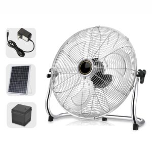HSPLXYT 12" Portable Solar Rechargeable Floor Fan, 8000mAH battery capacity Solar Panel Powered Battery Operated Fan Portable Fan Table Fan for Fishing, Camping, Bedroom, Workplace (Color : White)