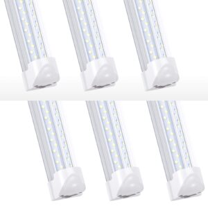 LIGHEART LED Light Fixture,120W 8FT Linkable Shop Light, T8, V-Shaped, Integrate 8 Foot Light Tube,14400LM,Clear Lens 6000K, Plug and Play,Fluorescent Lamp Replacements(6-Pack)