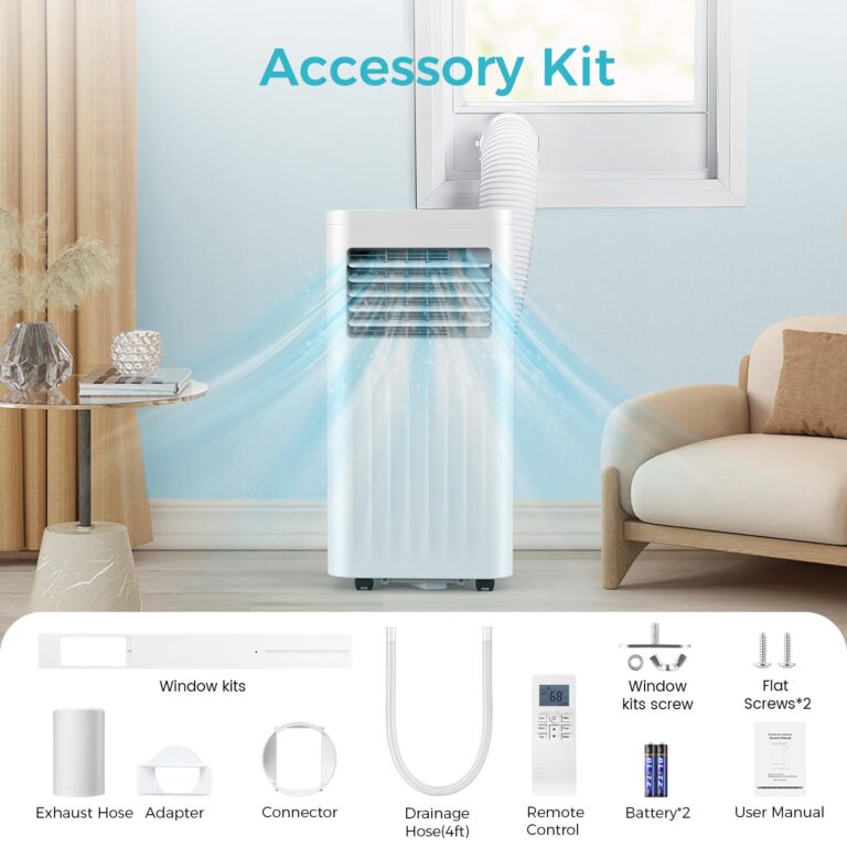 ZAFRO 8,000 BTU Portable Air Conditioners, 4 Modes Portable AC Unit with Fan & Dehumidifier & Sleep Mode with Fast Cooling/Energy Saving/Remote Control/24Hrs Timer/LED Display/Swivel Wheels - Image 3