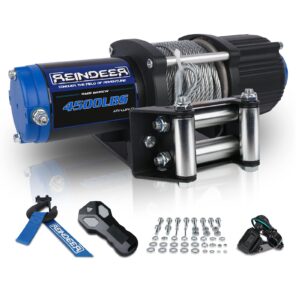 REINDEER New 12V Winch 4500 lb Load Capacity Electric Winch Kit for ATV UTV Steel Cable Wire Rope with Hawse Fairlead Waterproof IP67 with Wireless Remotes