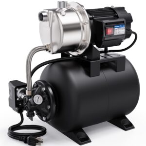 Acquaer 1.6 HP Shallow Well Pump with Pressure Tank, Stainless Steel, 1320 GPH 115V Irrigation Pump, Automatic Water Booster Jet Pump for Home, Garden, Lawn