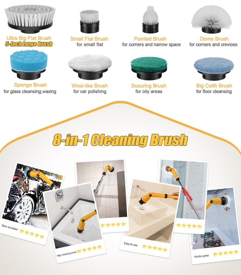 Qimedo Electric Spin Scrubber Extra Large Brush Q3,6000 mAh Best Battery Power Scrubber for Cleaning,1200RPM Shower Cordless Cleaning Brush with 8 Brushes for Bath/Tub/Tile/Floor (Smart Display) - Image 4