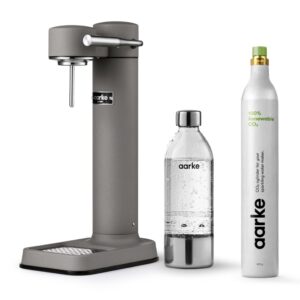 aarke Carbonator lll with CO2 Cylinder, Sparkling & Carbonation Water Machine, Stainless Steel with PET BPA-Free Reusable Bottle Volume 800 mL (Matte Grey)
