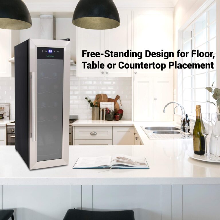 NutriChef PKCWC12 12 Bottle Cooler Refrigerator White and Red Countertop Chiller, Freestanding Compact Mini Wine Fridge with Digital Control, Stainless Steel - Image 2