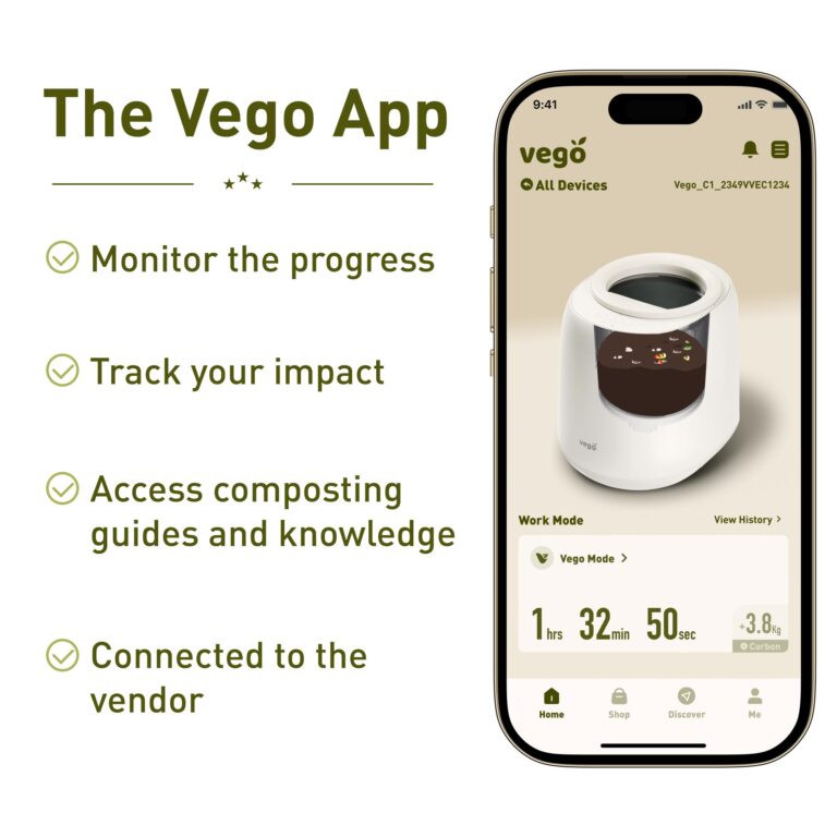 Vego Kitchen Composter, 4L Electric Composter Countertop 5 Modes Weight-Based Smart Compost Bin with App Odorless Auto-Cleaning Food Waste Compost Machine Indoor, White - Image 7