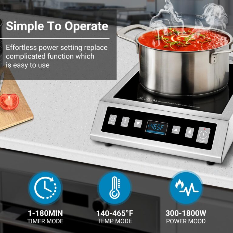 AMZCHEF Induction Cooktop Commercial, Professional Portable Induction Burner, 1800W Countertop Stove Burner with ETL-Certified Induction Hot Plate 3 Hours Timer,8 Temperature & Power Levels,LCD Screen - Image 3