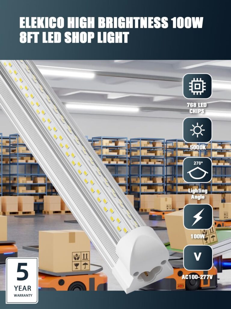 ELEKICO 6 Pack 100w 8ft Led Shop Light, Super Bright 15000lm 5000k V Shape 8' Led Shop Lights, Linkable 8 Foot Led Shop Lights for Garage Warehouse, Supermarket, Basement, Barn, Storage Area - Image 6