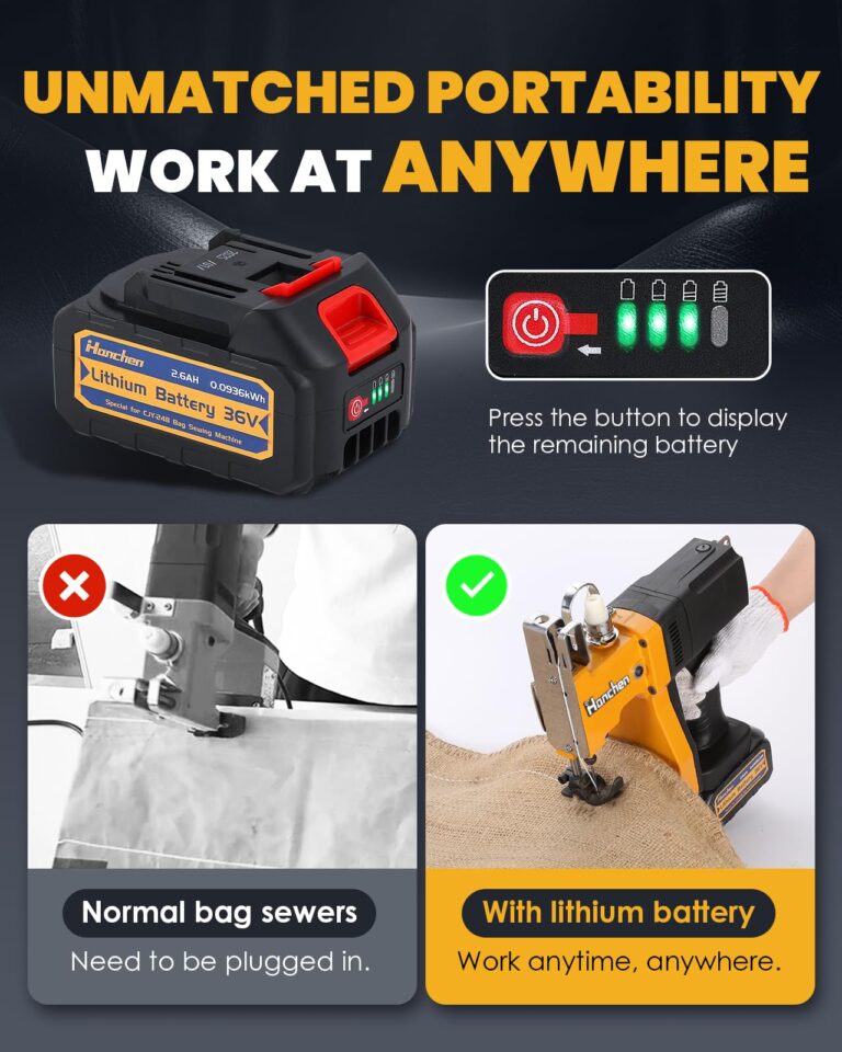 Hanchen Cordless Bag Sewing Machine Battery Powered Bag Sealing Machine High Speed Bag Closer Bag Closing Machine Bag Stitching Machine Bag Stitcher Packing for Feed Sacks Jute Seed Vinyl Rice Bags - Image 6