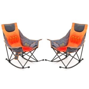 SUNNYFEEL Oversized Heated Camping Chair 2 Pack, Folding Rocking Camping Chairs with Luxury Padded Recliner,Carry Bag, 500 LBS Heavy Duty for Lawn/Outdoor/Picnic/Patio, Portable Rocker Camp Chair