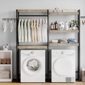 IDEALHOUSE Over The Washer and Dryer Storage Shelf- Laundry Room Organization Space Saving Laundry Drying Clothes Racks Heavy Duty Adjustable Height Bathroom Shelf for Home Decor (Wood, 30" A+B)