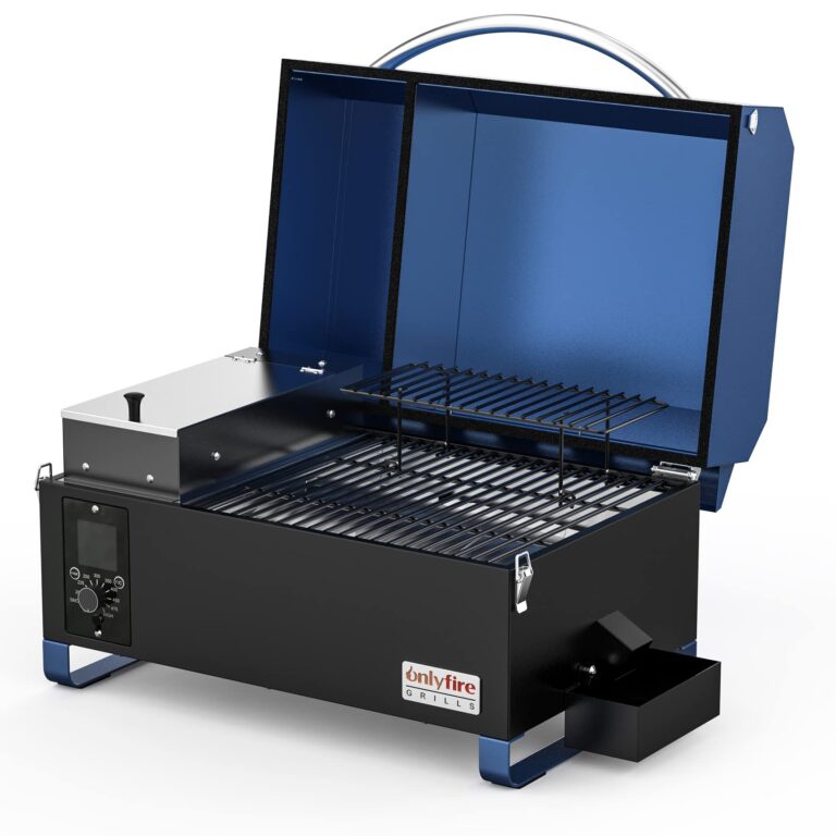 Onlyfire BBQ Wood Pellet Grill Smoker with Digital Control, LED Screen, Meat Probe & 2 Tiers Cooking Area, Portable Tabletop Grilling Stove for BBQ, Smoke, Bake and Roast, RV Camping, Blue - Image 8