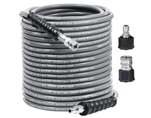 YAMATIC 3/8" Pressure Washer Hose 125FT with Stainless Steel Swivel 3/8" Quick Connect, 4200 PSI Non Marking Rubber Wear Resistant Steel Braided Industry Grade for Hot/Cold Water Gas Power Washer