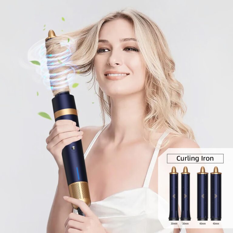 T-GOGO Hair Dryer Brush Professional: 6 in 1 Hot Air Hair Styler & Dryer Set, Powerful Hair Air Curling Iron High-Speed Negative Ionic Blow Dryer, Auto-Wrap, No Heat Damage (Dark Blue) - Image 2