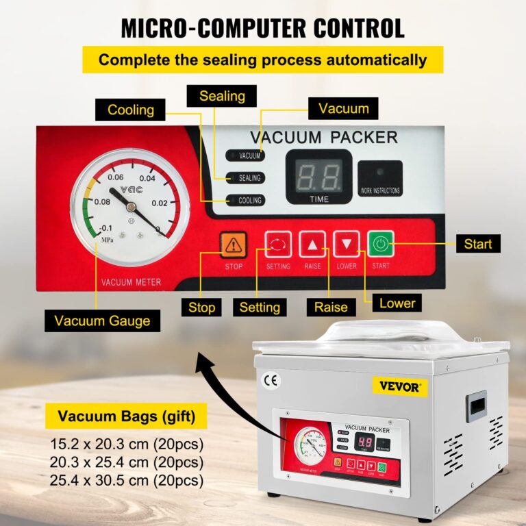 VEVOR Chamber Vacuum Sealer, DZ-260A 6.5 cbm/h Pump Rate, Excellent Sealing Effect with Automatic Control, 110V/60Hz Professional Foods Packaging Machine Used for Fresh Meats (260W) - Image 7
