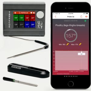 Tappecue Touch Wi-Fi Meat Thermometer with 1 x Dual Sensor Probe and 1 x AirProbe for Cooking, Internet Enabled Cloud Storage & Alarm, Works with Android & iOS Apps