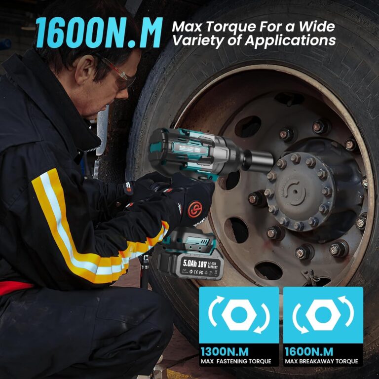 Seesii Cordless Impact Wrench, 1180Ft-lbs(1600N.m) High Torque Impact Gun 3/4", Brushless Impact Wrench w/ 5.0Ah Battery & Fast Charger, Electric Impact Wrench for Truck, Heavy-duty Project, WH1000 - Image 8