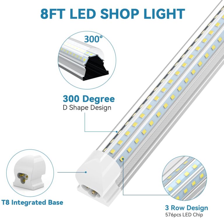 JESLED 10-Pack 8FT LED Shop Light Fixture, 90W 12000LM 6500K LED Tube Lights T8 Integrated, Linkable, Plug and Play, High Output, D Shape 3 Rows 300 Degree Lighting for Garage, Workshop - Image 9