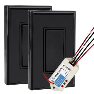 RunLessWire Low Voltage 8-30VDC Dimming Self Powered (NO Batteries) Wireless Light Switch - No Wiring, Battery, or WiFi Needed - 3-Way Low Volt Dimmer Kit: 1 Receiver, 2 Switches - Black
