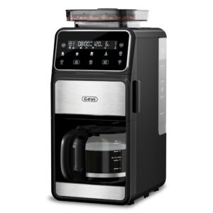Gevi 10 Cup Drip Coffee Maker with Built-in Grinder, Grind ＆ Brew Burr Combo Coffee Machine with Touch Screen, Programmable, 4-Hour Warm Plate, Permanent Filter, Coffee Carafe