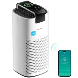 MORENTO Air Purifiers for Home Large Room Up to 2050 Ft² with PM 2.5 Air Quality Sensor, Smart WiFi and Sleep Mode, Hepa Filters Filter Airborne Particles, Handheld Home Air Purifier - White