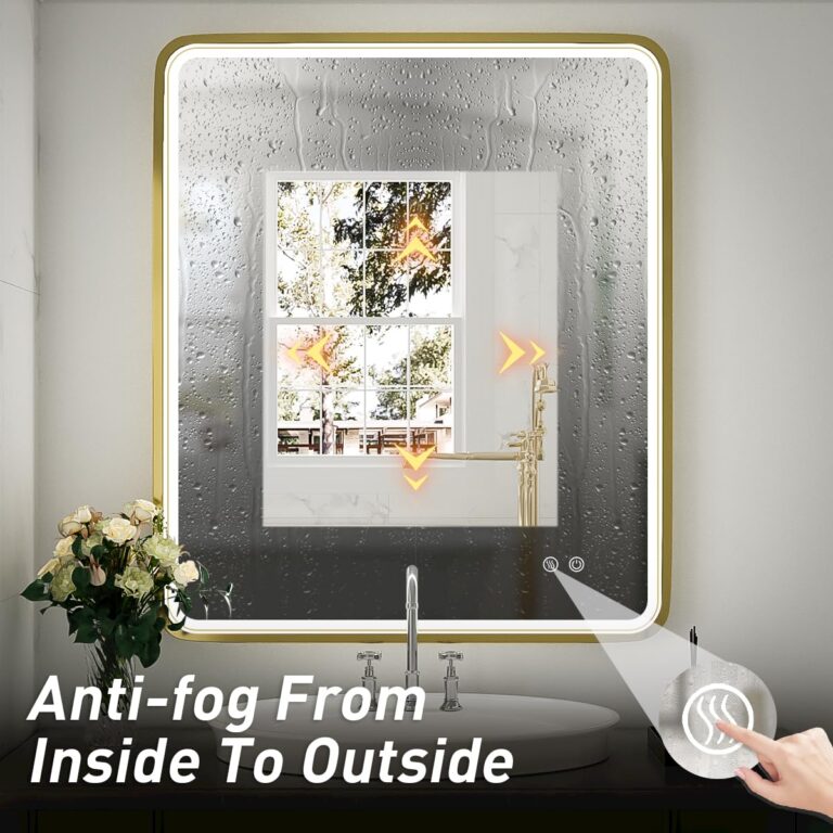 FTOTI 30x36 Inch LED Bathroom Mirror with Lights,Gold Metal Frame Lighted Vanity Mirror, Anti Fog Design&Dimmable&Touch Switch,Large Wall Mounted Mirror for Bathroom Decor (Horizontal&Vertical) - Image 4