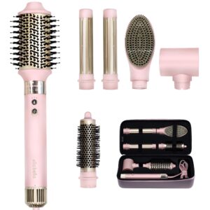 ELLA BELLA® 6 in 1 Professional Hot Air Styler • Powerful Hair Dryer & Straightener Set • Styling Without Heat Damage • Fast Drying Curling Volumizing Straightening • Protective Travel Case (Pink)