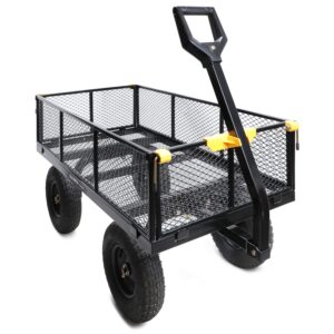 Olympia Tools Steel Garden Cart 1,000lbs 6-cu ft Utility Cart, Heavy Duty Wagon, with Removable Mesh Sides to Convert into Flatbed, Lawn and Utility Wagons Cart