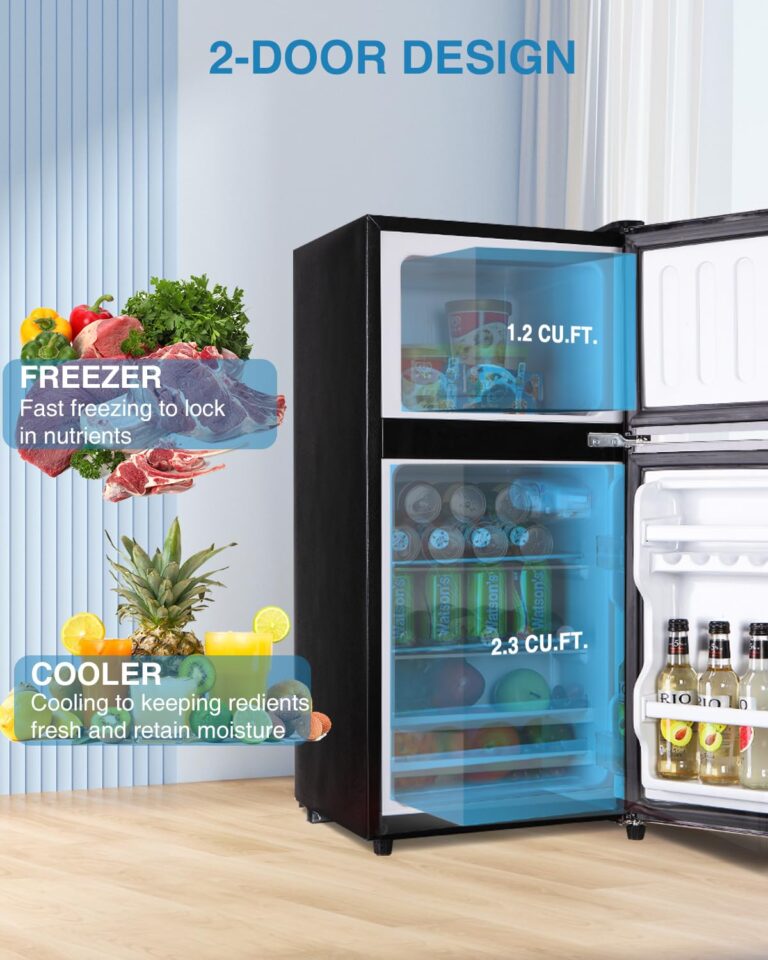Kazigak Mini Fridge with Freezer, 3.5 Cu.Ft Compact refrigerator, Small Fridge with 7 Adjustable Thermostat, 2 Doors, For Dorm/Apartment/Office/Kitchen - Black - Image 4