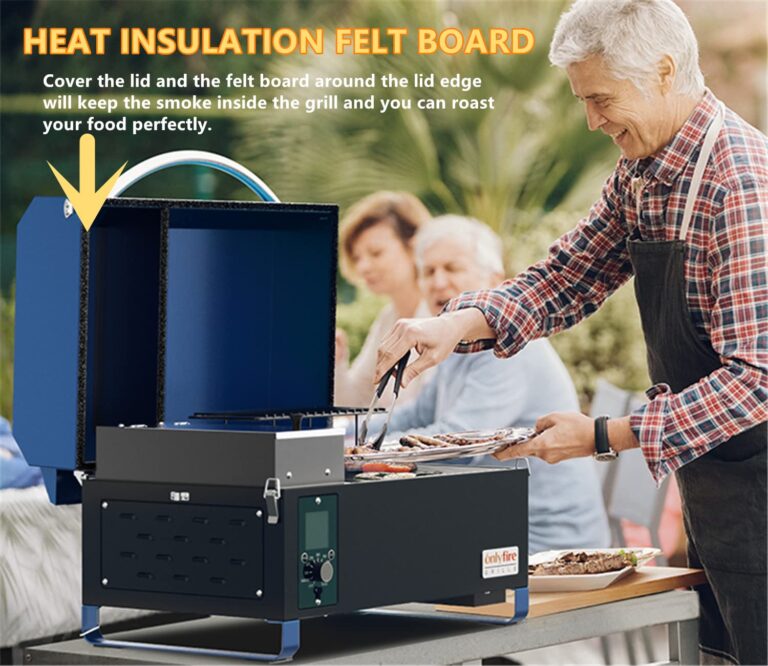 Onlyfire BBQ Wood Pellet Grill Smoker with Digital Control, LED Screen, Meat Probe & 2 Tiers Cooking Area, Portable Tabletop Grilling Stove for BBQ, Smoke, Bake and Roast, RV Camping, Blue - Image 3