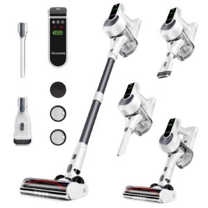 Cordless Vacuum Cleaner, 40Kpa 45Mins Vacuum Cleaners for Home, 8-in-1 Lightweight Stick Vacuum with Powerful Suction, Anti-tangle Wireless Vacuum for Carpet, Tile, Pet Hair, Hardwood Floors, White