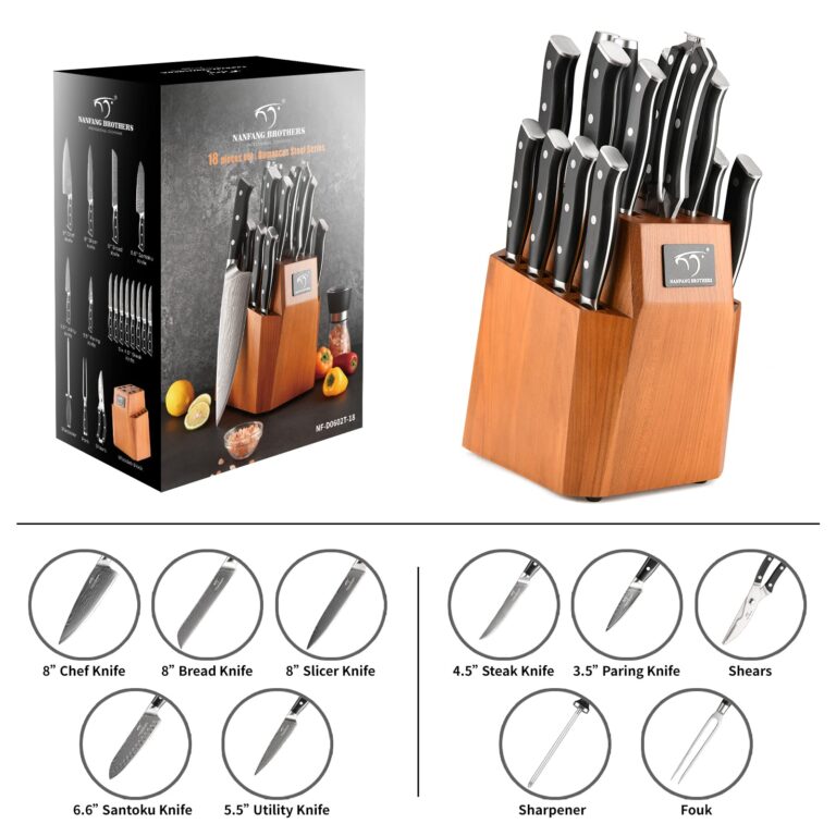 Kitchen Knife Set, 18-Piece Damascus Kitchen Knife Set with Block, ABS Ergonomic Handle for Chef Knife Set, Knife Sharpener and Kitchen Shears, Knife Block Set - Image 2