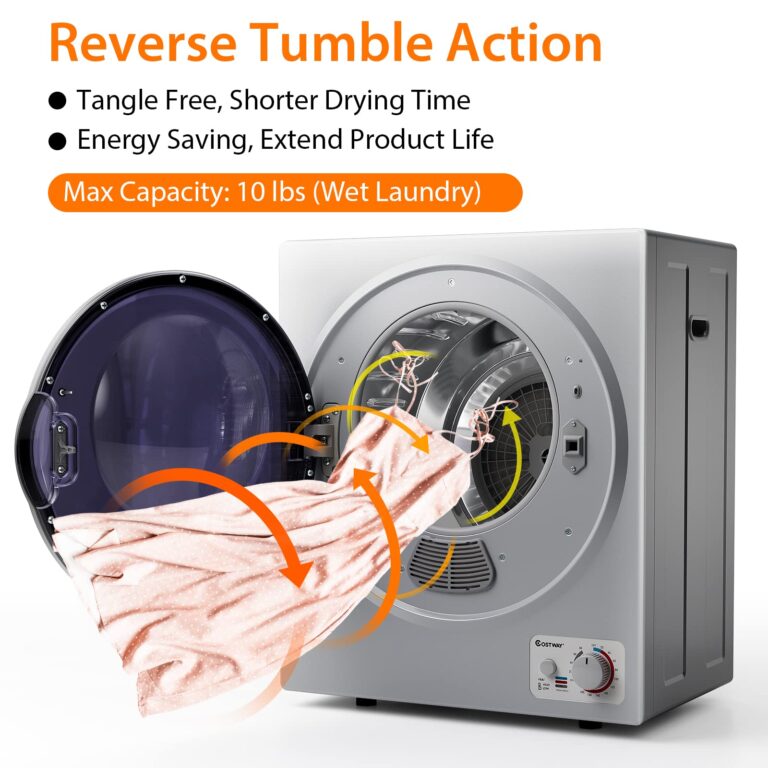 COSTWAY GT-10222US-SL-FPCY, 110V Electric Portable Clothes Stainless Steel Tub, Panel Downside Easy Control for 4 Automatic Drying Mode Compact Laundry Dryer, Silver - Image 9