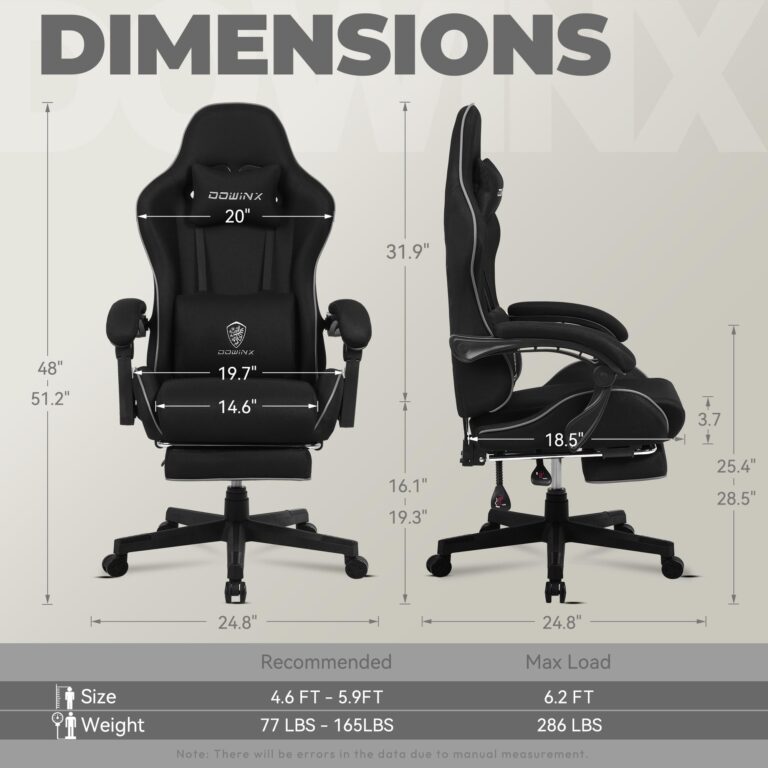 Dowinx Gaming Chair Fabric with Pocket Spring Cushion, Massage Game Chair Cloth with Headrest, Ergonomic Computer Chair with Footrest 290LBS, Black - Image 3