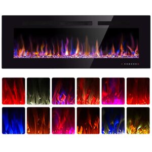 60" Electric Fireplace in-Wall Recessed and Wall Mounted 1500W Fireplace Heater and Linear Fireplace with Timer/Multicolor Flames/Touch Screen/Remote Control
