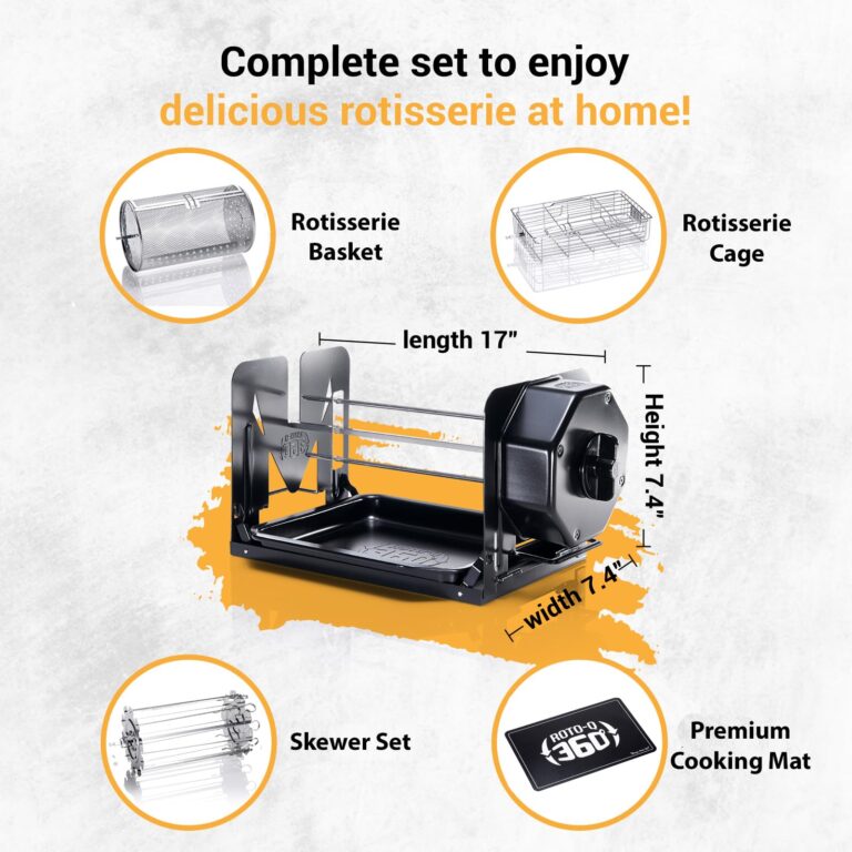 ROTO-Q 360 Family Bundle Rotisserie Kit - Non-Electric Wind-Up Spit Roaster with Rotisserie Basket, Flat Cage, Skewer Set, and Cooking Mat for Grills, Ovens, and Smokers - Indoor & Outdoor BBQ Use - Image 9