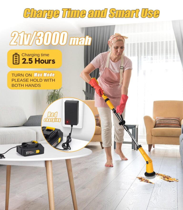 Qimedo Electric Spin Scrubber Extra Large Brush Q3,6000 mAh Best Battery Power Scrubber for Cleaning,1200RPM Shower Cordless Cleaning Brush with 8 Brushes for Bath/Tub/Tile/Floor (Smart Display) - Image 5