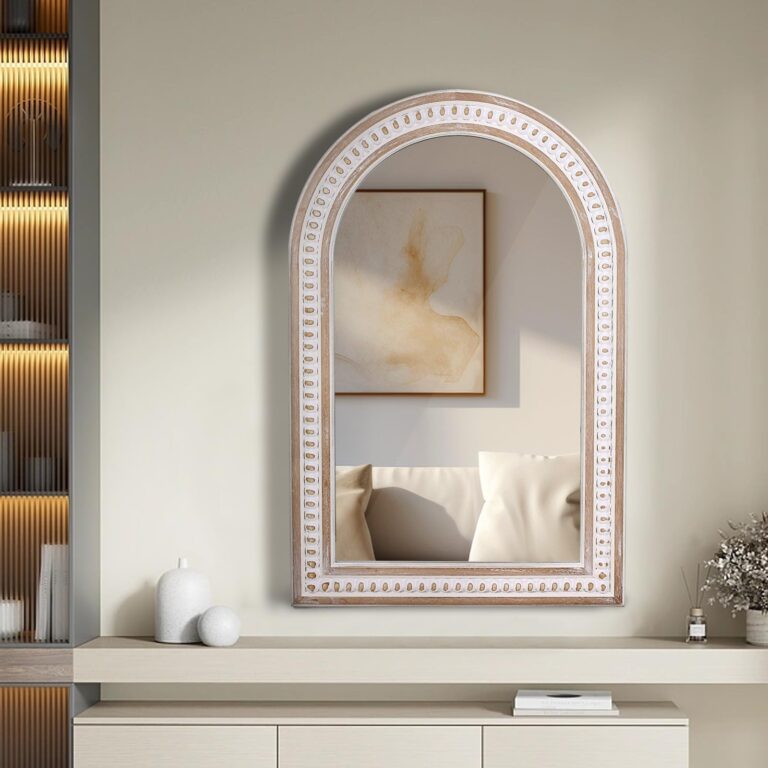 36x24 Boho Wooden Arched Wall Mirror with Beaded, Rustic Farmhouse Decorative Arch Mirrors for Bathroom Vanity, Living Room, Entryway, or Foyer - Image 7
