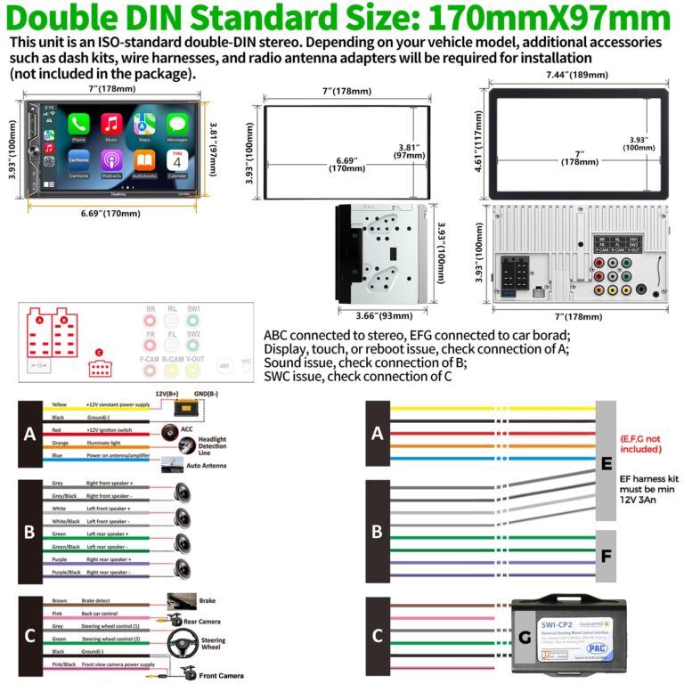 [QLED Screen Upgrade] Double Din Car Stereo with Dash Cam, Wireless Apple CarPlay and Android Auto, Bluetooth 5.3, 4.2-Channel Audio Output, MirrorLink, Backup Camera, AM/FM Car Radio - Image 3