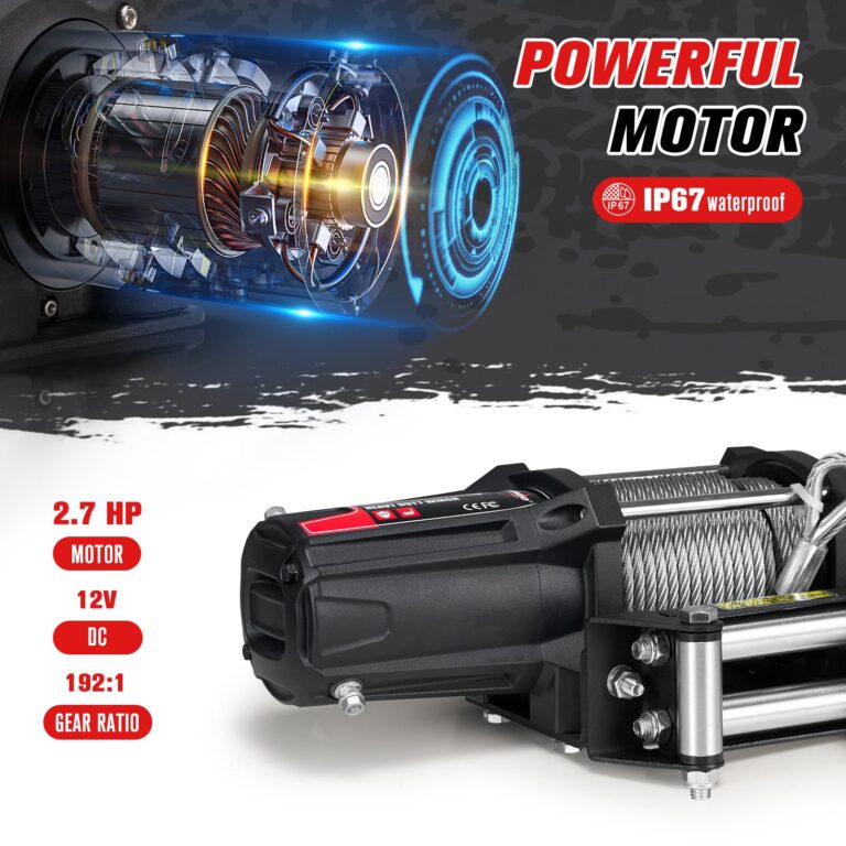 FieryRed ATV/UTV Winch- 12 V 5500LBS Electric Winch with Steel Cable, Wire and Wireless Remote Control, Roller Fairlead - Image 6