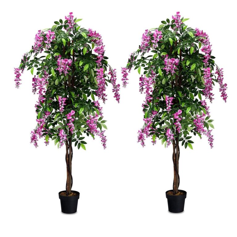 Goplus 6FT Ficus Artificial Tree, 2 Pack Fake Wisteria Tree in Nursery Pot, Greenery Faux Floor Plant, Tall Artificial Plants for Indoor Outdoor Bedroom Living Room Decor