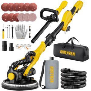 Drywall Sander, 1050W Electric Drywall Sander with Vacuum Dust Collection, 2100RPM Wall Sander with 7 Variable Speed, Foldable & Extendable Handle, Double-Deck LED Light, Dust Bag and Hose