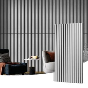 Art3d 4 Wood Slat Acoustic Panels for Wall and Ceiling - 3D Fluted Sound Absorbing Panel with Wood Finish - Brushed Silver