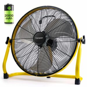 Fanspex 16'' Large Portable Battery Operated Floor Fan, 20000 mAh Cordless Rechargeable Floor Camping Fan for Outdoor, DC 24V, 45dB Low Noise, 4-32 Longer Running Time, 5.8 m/s Air-flow