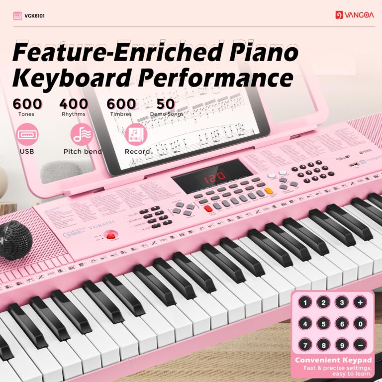Vangoa Pink Piano Keyboard 61 Key, Electric Keyboard Kit Portable Music Keyboard for Kids Students with Microphone, 600 Tones, 400 Rhythms, 50 Demos, Gift for Beginners - Image 2
