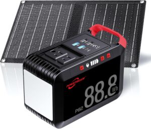 POWSTREAM 88.8Wh Portable Power Station with AC Outlet 120W Peak, 24000mAh Solar Generator with Foldable 21W Panels Included, Solar Powered Power Bank for Outdoor Camping Home Backup Emergency RVs